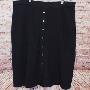 Linda Matthews | Black Button Front Skirt Stretch